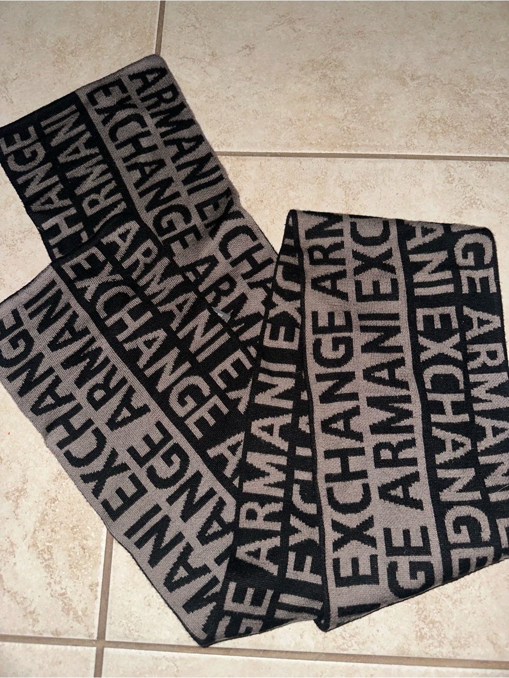 Armani Exchange A|X Logo Scarf Black Gray Designer Knit Scarf